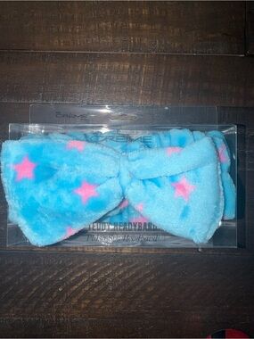Plush Blue Star Spa Headband with Pink Stars